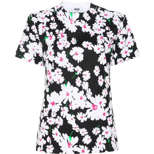 Blumenmuster Baumwoll-T-Shirt , Damen, Größe: S - Msgm - Modalova