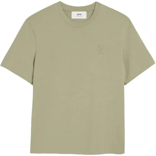 Embossed Sage Cotton T-shirt , male, Sizes: S - Ami Paris - Modalova