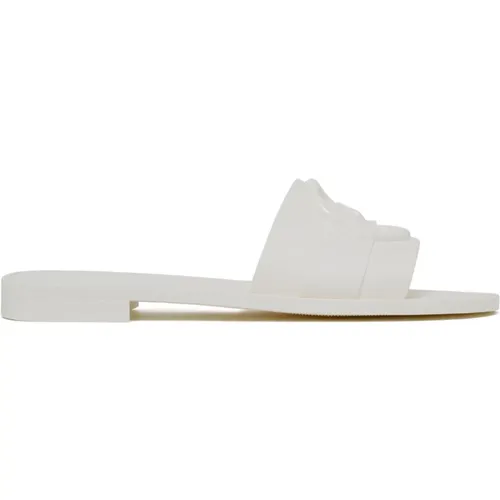 Weiße Slides mit 3D-Logo-Riemen , Damen, Größe: 37 EU - Moncler - Modalova