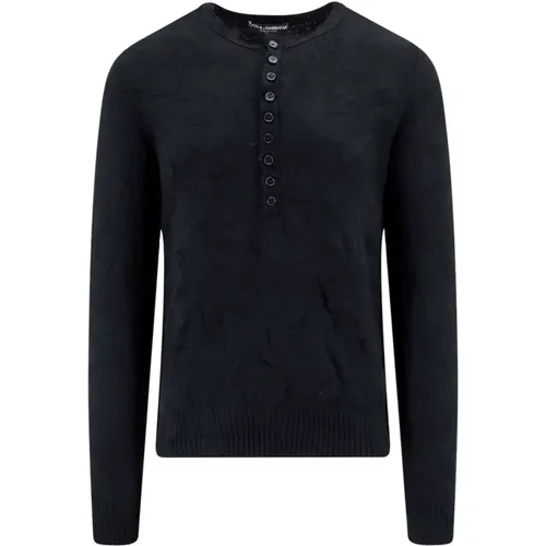 Wool Sweater with Crew-Neck and Buttons , male, Sizes: M, XL, 2XL - Dolce & Gabbana - Modalova