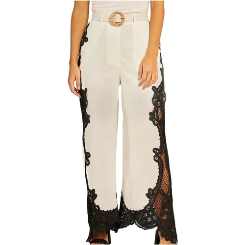 Embroidered Linen Cotton Trousers with Belt , female, Sizes: L, M, S - Alma en Pena - Modalova