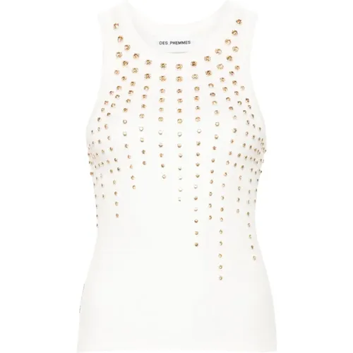 Weiße ärmellose Top mit Strass , Damen, Größe: XS - DES PHEMMES - Modalova