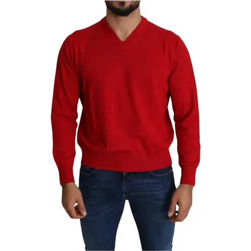 Luxuriöser Roter Woll V-Ausschnitt Pullover - Billionaire - Modalova