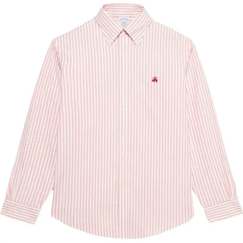 Rotes und weißes Regular Fit Non-Iron Stretch Baumwoll-Casual-Hemd mit Button-Down-Kragen , Herren, Größe: 2XL - Brooks Brothers - Modalova