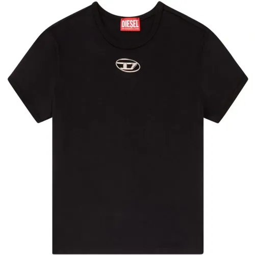 Schwarzes T-Shirt mit Oval D-Logo , Damen, Größe: XS - Diesel - Modalova