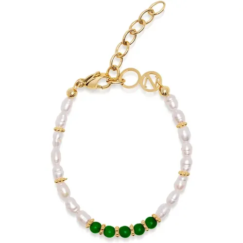 Women's Beaded Bracelet with Pearl and Green Agate , Damen, Größe: XS - Nialaya - Modalova