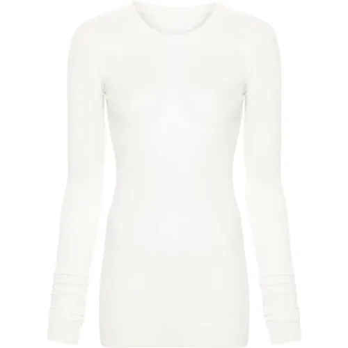 Weiße Rippstrick-Crew-Neck-T-Shirt , Damen, Größe: S - Rick Owens - Modalova