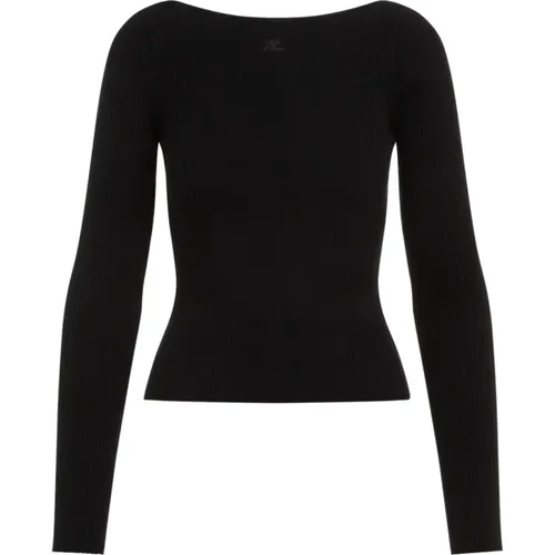 Ribbed Sweater with Boat Neckline , female, Sizes: M, S - Courrèges - Modalova