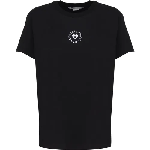 Schwarzes Baumwoll-T-Shirt mit Rundhalsausschnitt , Damen, Größe: 2XS - Stella Mccartney - Modalova