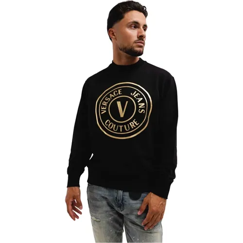 V-Emblem Sweater /Gold Men , male, Sizes: S, XL, M, L - Versace Jeans Couture - Modalova