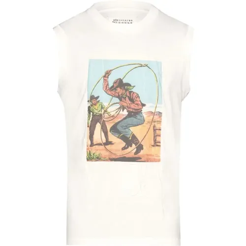 Grafikdruck Ärmelloses T-Shirt , Damen, Größe: XL - Maison Margiela - Modalova