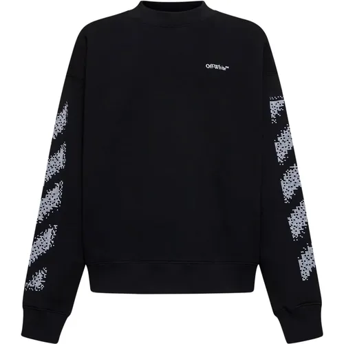 Schwarzer Skater-Fit Sweatshirt mit Pixel Diag , Herren, Größe: S - Off White - Modalova