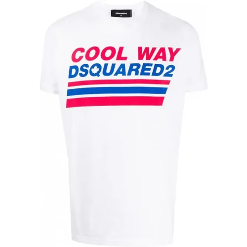 Weißes Baumwoll-T-Shirt mit ery ery Dan Fit - Dsquared2 - Modalova