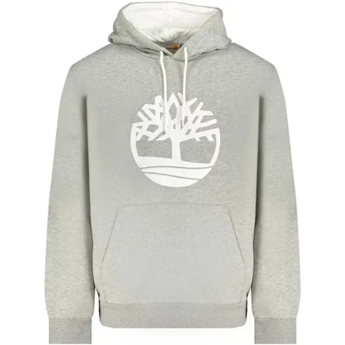 Grauer Baumwoll-Kapuzenpullover mit Logo-Druck , Herren, Größe: 2XL - Timberland - Modalova