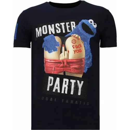 Monster Party Rhinestone - Herren T-Shirt - 13-6206N - Local Fanatic - Modalova