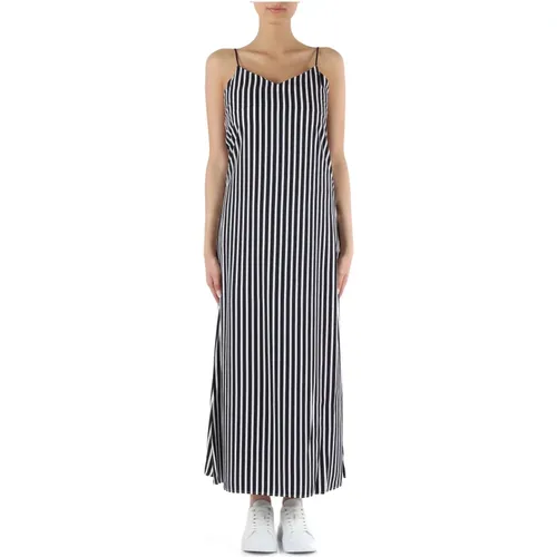 Gestreiftes V-Ausschnitt Midi-Kleid , Damen, Größe: S - Tommy Hilfiger - Modalova