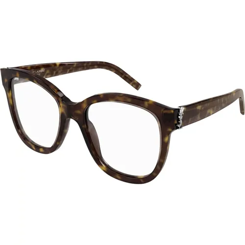 Dark Havana Silver Eyewear Frames , unisex, Sizes: 54 MM - Saint Laurent - Modalova