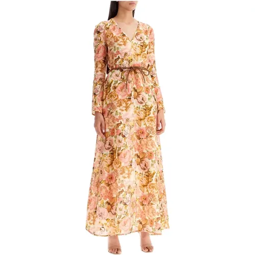 Floral Linen Plunge Maxi Dress , female, Sizes: M - Zimmermann - Modalova