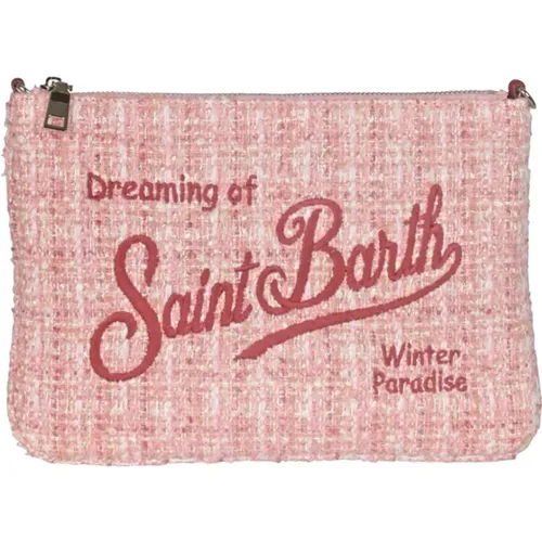 Chic Tweed Clutch with Embroidered Logo , female, Sizes: ONE SIZE - MC2 Saint Barth - Modalova