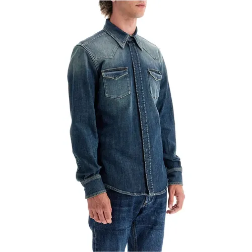 Verwaschenes Denim Westernhemd Herren - Dolce & Gabbana - Modalova