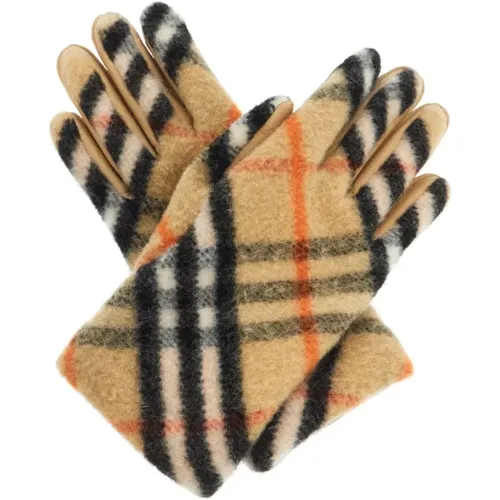 Karierte Wolle Lederhandschuhe , unisex, Größe: 7 IN - Burberry - Modalova