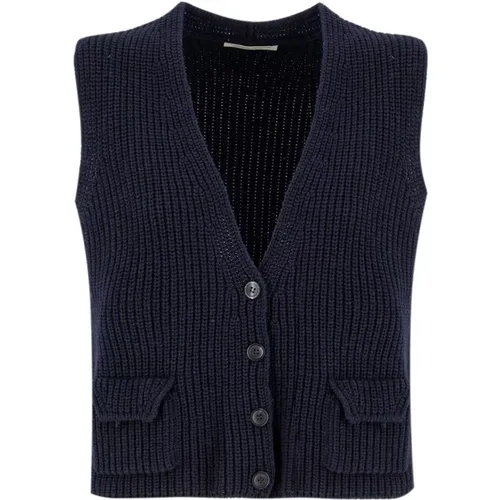 Knitted Waistcoat with Deep Neckline , female, Sizes: XS, S - Le Tricot Perugia - Modalova