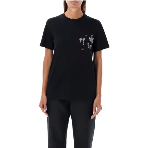 Schwarzes Besticktes Baumwoll-T-Shirt - MSGM - Modalova