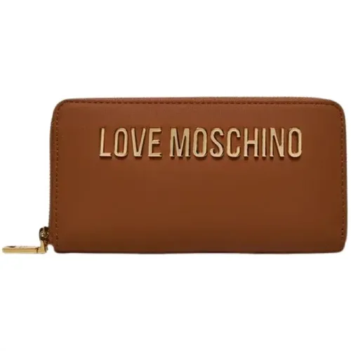 Braune Geldbörse mit Reißverschluss und Metalllogo - Love Moschino - Modalova