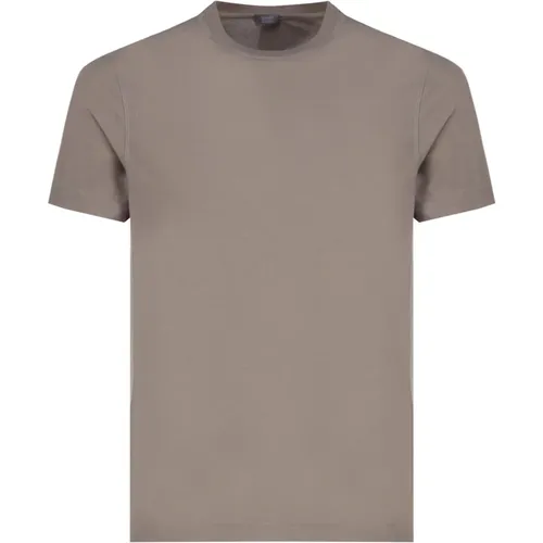 Mud-farbene Rundhals Baumwoll-T-Shirt , Herren, Größe: 3XL - Zanone - Modalova