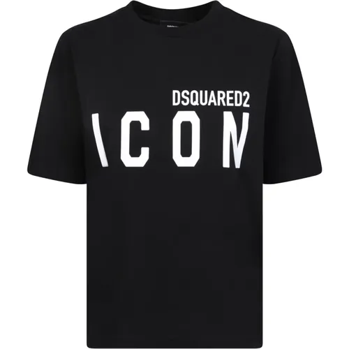 Icon Schwarzes T-Shirt mit Logo-Print - Dsquared2 - Modalova