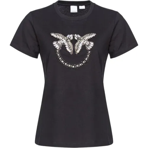 Love Birds besticktes T-Shirt , Damen, Größe: M - pinko - Modalova