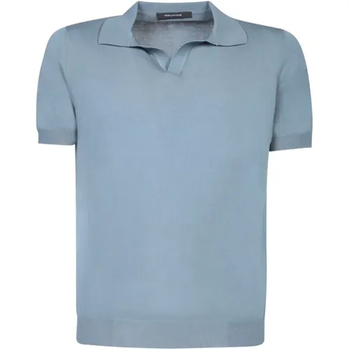 Blaues Baumwoll-Poloshirt Klassischer Stil , Herren, Größe: M - Tagliatore - Modalova