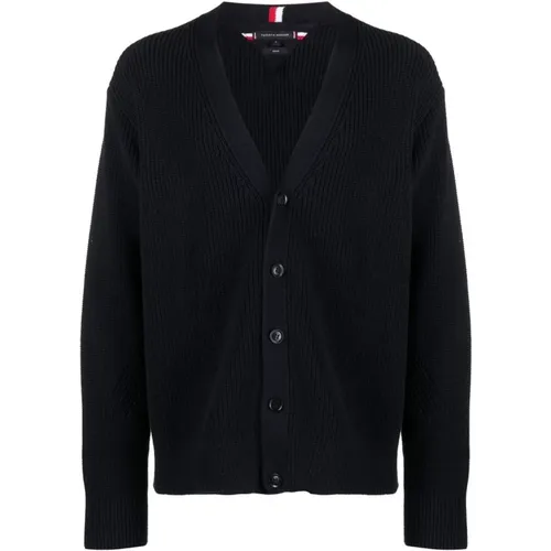 Rib structure cardigan , male, Sizes: L - Tommy Hilfiger - Modalova