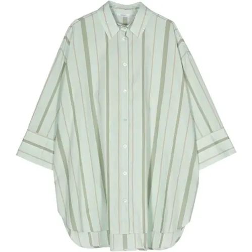 Striped Cotton Shirt with Beaded Shoulder Detail , female, Sizes: 2XL, 2XS - PESERICO - Modalova