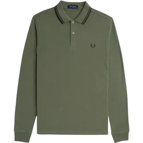 Langarm-Polo mit gestreiftem Saum , Herren, Größe: XL - Fred Perry - Modalova