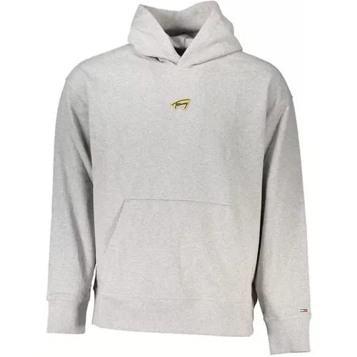 Grauer Baumwollkapuzenpullover mit Logo , Herren, Größe: L - Tommy Hilfiger - Modalova