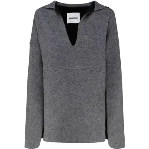 Grey Wool Sailor Neckline Knit Sweater , female, Sizes: XS, S - Jil Sander - Modalova