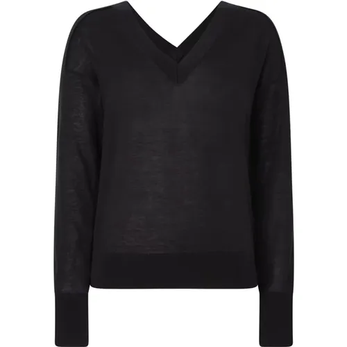 Schwarzer Lyocell-Woll-V-Ausschnitt-Pullover , Damen, Größe: M - Calvin Klein - Modalova