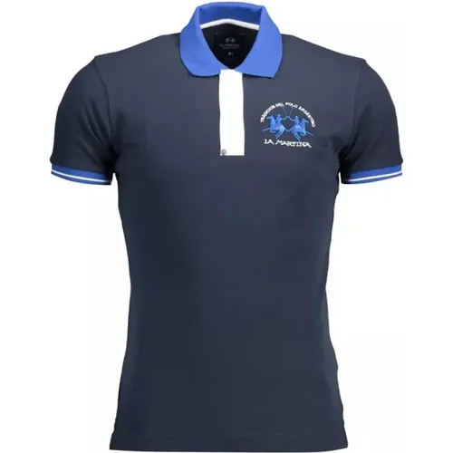 Blaues Baumwoll-Poloshirt mit Stickerei , Herren, Größe: L - LA MARTINA - Modalova
