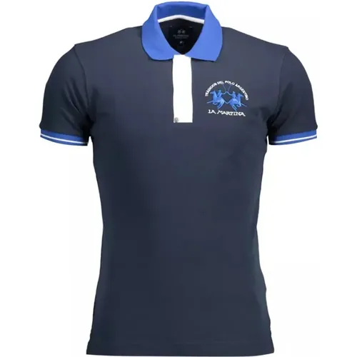 Blaues Baumwoll-Poloshirt mit Stickerei , Herren, Größe: M - LA MARTINA - Modalova