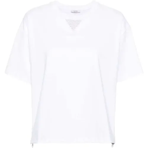 Weiße Baumwoll-T-Shirt mit Punto Luce-Detail , Damen, Größe: M - PESERICO - Modalova