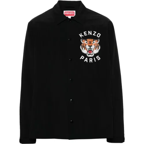 Schwarze Gepolsterte Nylonjacke Lucky Tiger , Herren, Größe: L - Kenzo - Modalova