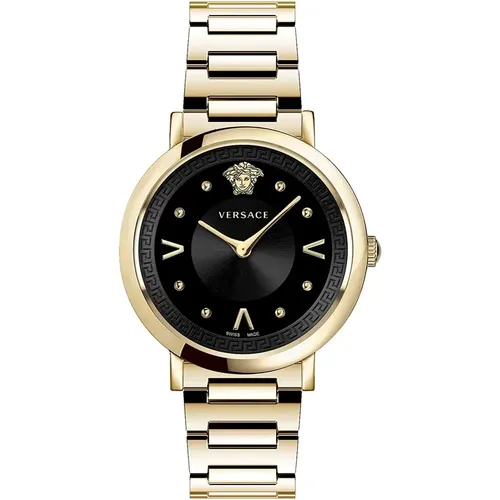 Chic Gold Steel Bracelet Black Dial Watch , female, Sizes: ONE SIZE - Versace - Modalova