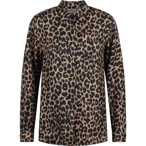 Animal-Print Hemd Lange Ärmel Knopfleiste , Damen, Größe: 3XS - Max Mara - Modalova