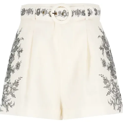 Floral Linen Cotton Shorts with Belt , female, Sizes: S, M - Zimmermann - Modalova