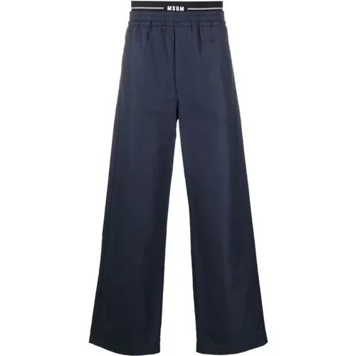 Navy Cotton Trousers , male, Sizes: M, L - Msgm - Modalova