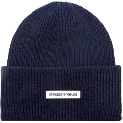 Marineblaue Unisex Beanie Mütze , unisex, Größe: M - Emporio Armani - Modalova