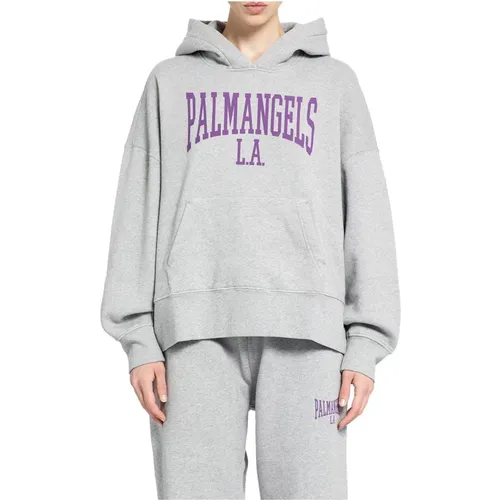 Classic Hoody Grey Melange College Logo , female, Sizes: S, L, M - Palm Angels - Modalova