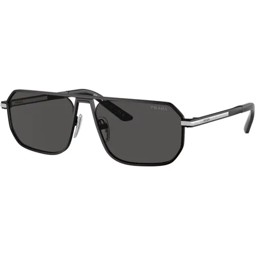 Quadratische Metall-Sonnenbrille Mattschwarz , Herren, Größe: 59 MM - Prada - Modalova