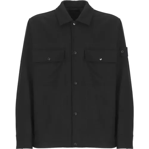 Schwarzes Baumwoll-Overshirt mit Kragen - Stone Island - Modalova